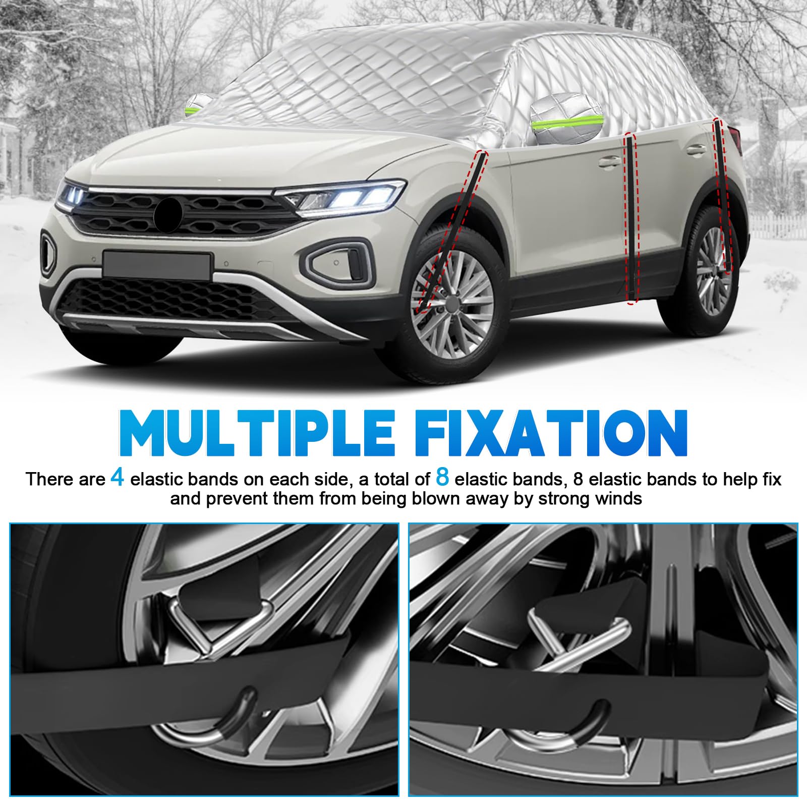 Hagelsichere Autoabdeckung Winter Passend für VW T-ROC 2017-2025, Auto Halbgarage Abdeckplane Wasserdicht, Verdickte Autoabdeckung mit Reflektorstreifen