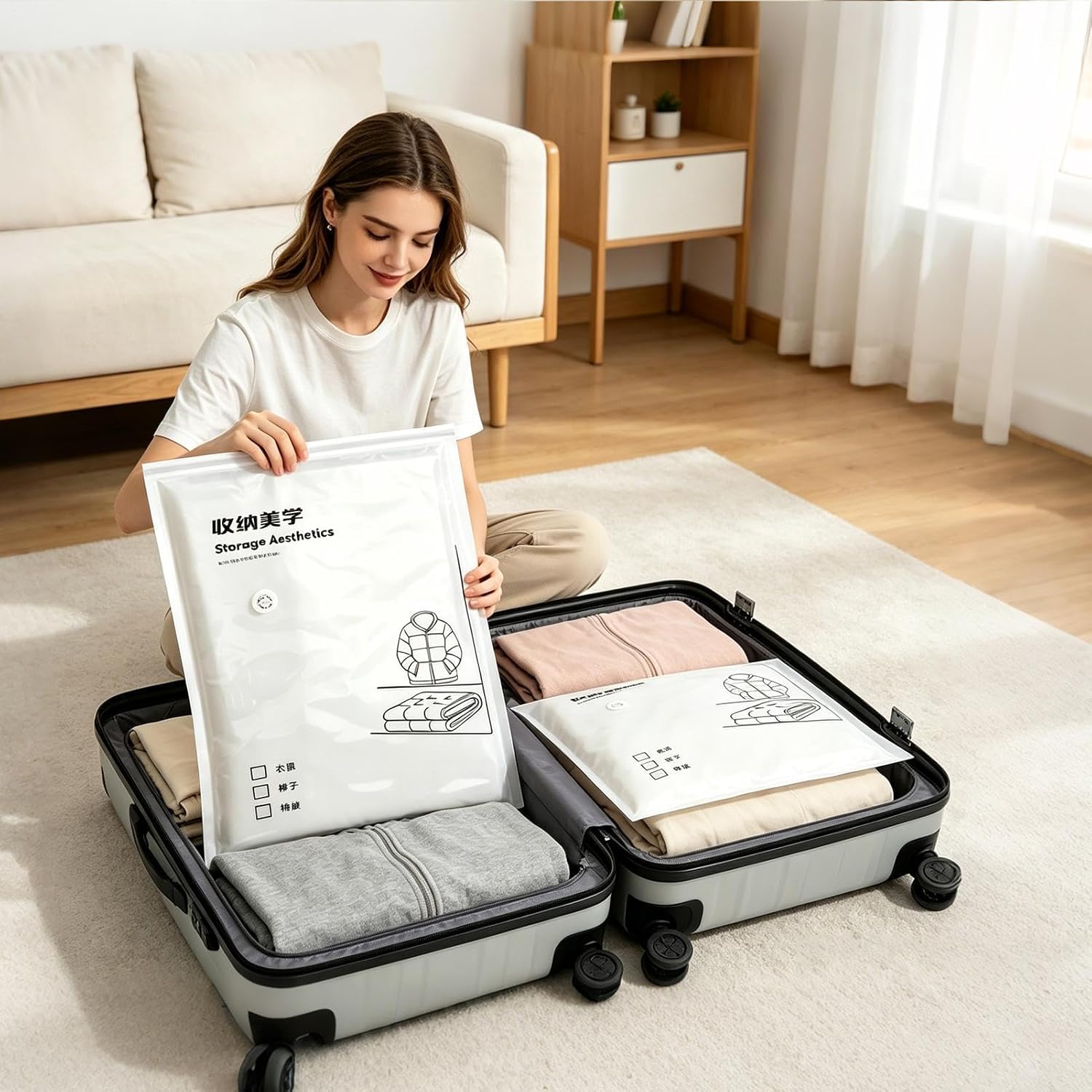 Vacuum Bags for Clothes - Comforter Compression Moving Sealing Holder - Vacuum Clothing Packing Bags,for Wardrobe Luggage Suitcase Closet Home Apartment Dormitory Bedding Clothes Blanket Mattress