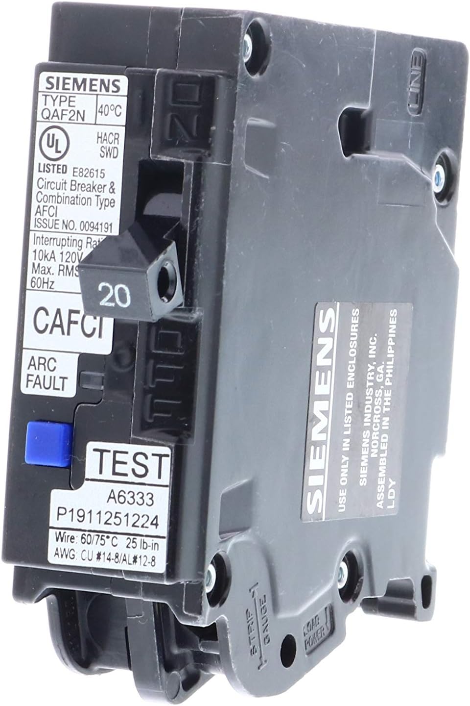SIEMENS 20 Amp 1-Pole Combination Type AFCI Plug-On Neutral Circuit Breaker
