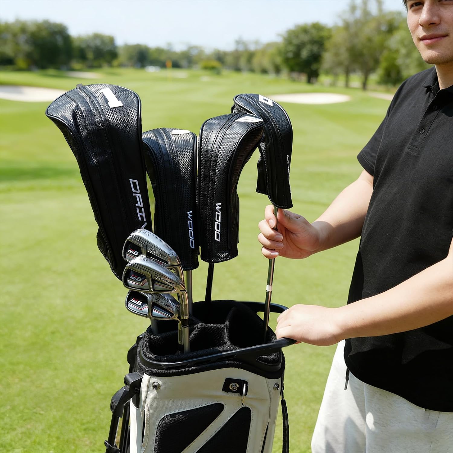 Golf Club Head Covers for Driver Fairway Hybrid with Carbon Fiber Pattern image 2
