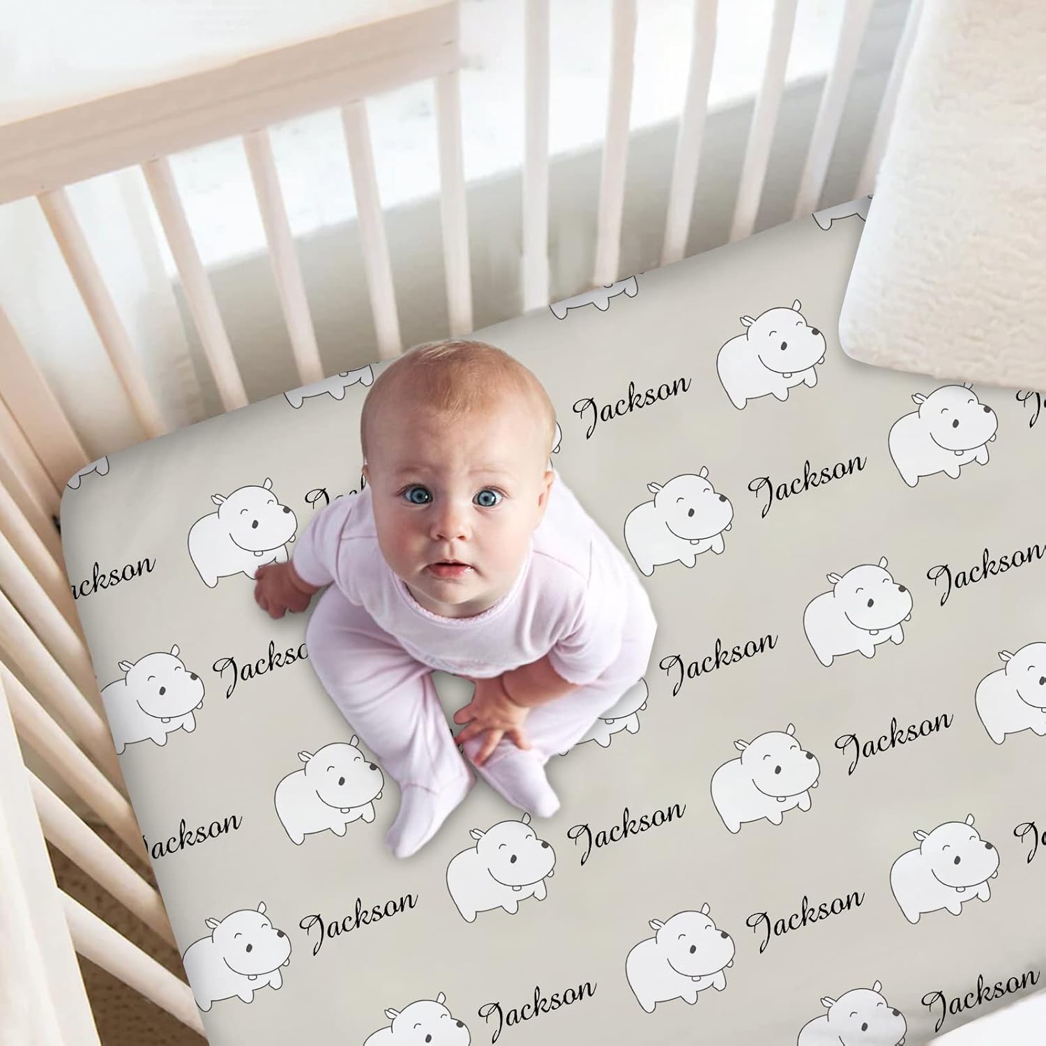 Personalized Cute Shark Baby Crib Sheets with Name, Custom Fitted Crib Bedding Sheets for Baby Boys Girls, Pack and Play Sheets, Crib Mattress Sheets, Mini Crib Sheet | Name Crib Sheets