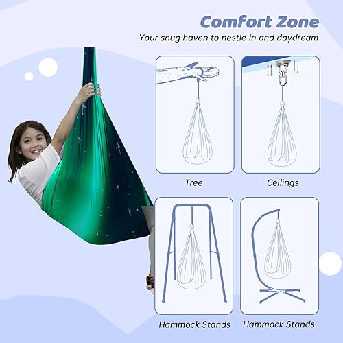 Miniatura 7 de Columpio sensorial para niños y adultos, columpio de terapia de doble capa para interiores y exteriores, columpio para acurrucarse con accesorios