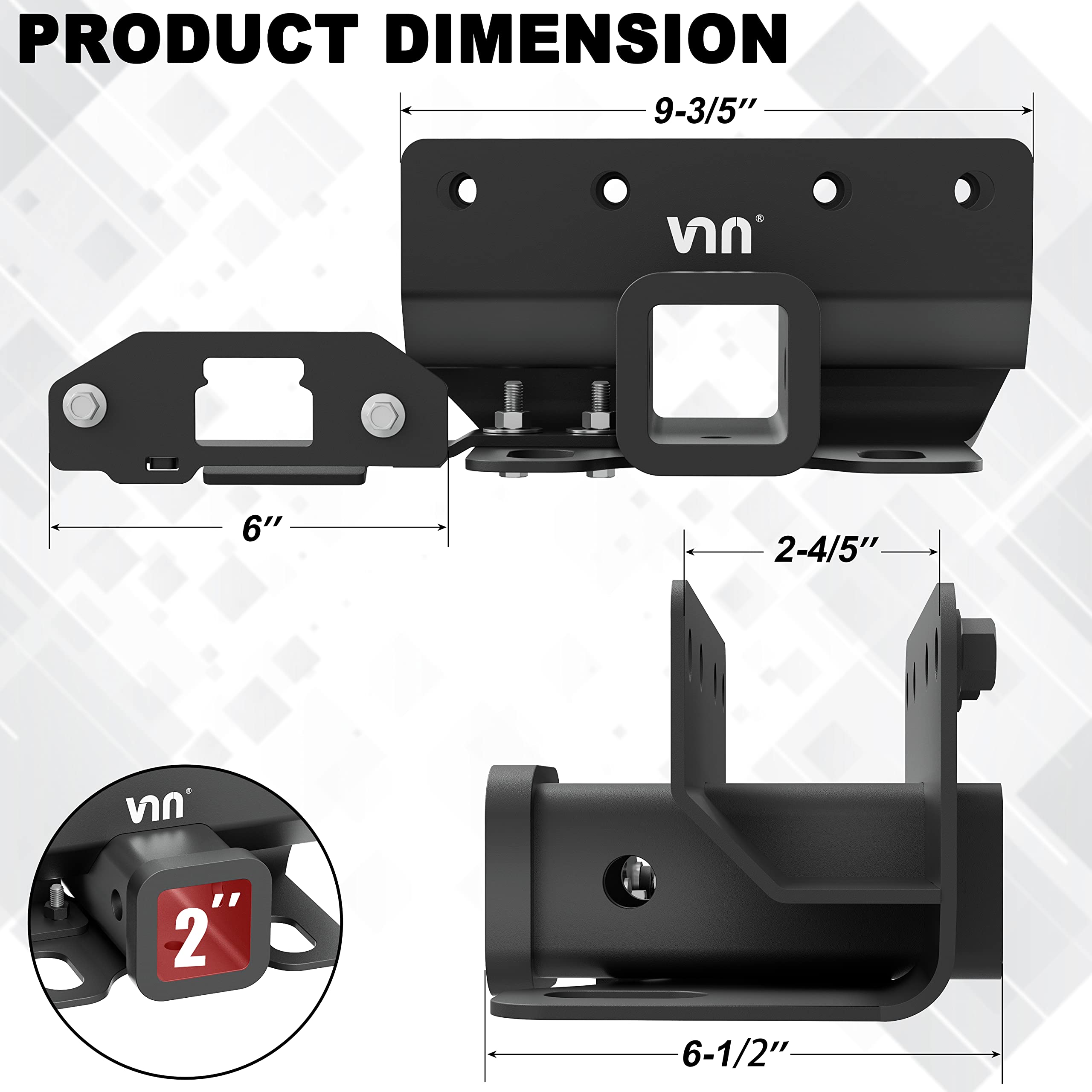 VNN 2-Inch Receiver Hitch, Class 3 Trailer Tow Hitch Compatible with 2021 2022 2023 Ford Bronco 4 Door & 2 Door w/o Wiring (NOT for Bronco Sport)