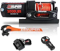ZESUPER Guincho elétrico 1,360.8 kg 12V DC para reboque ATV/UTV Off Road com controle remoto sem fio novo suporte de montagem de corda sintética