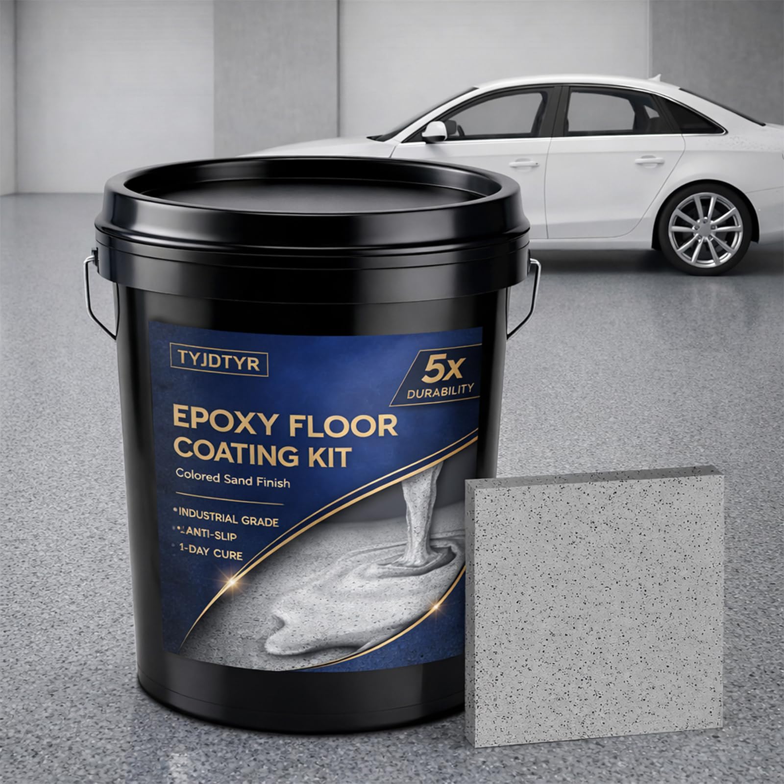Photo 1 of Epoxy Colored Sand Floor Paint, Epoxy Floor Paint For Concrete, Self Leveling High Gloss Marble Effect Coating, Waterproof, Non-Slip, Indoor And Outdoor, For Garage, Wareroom (Cambrian Rock Gray, 676.36 Fl Oz (Pack of 1))