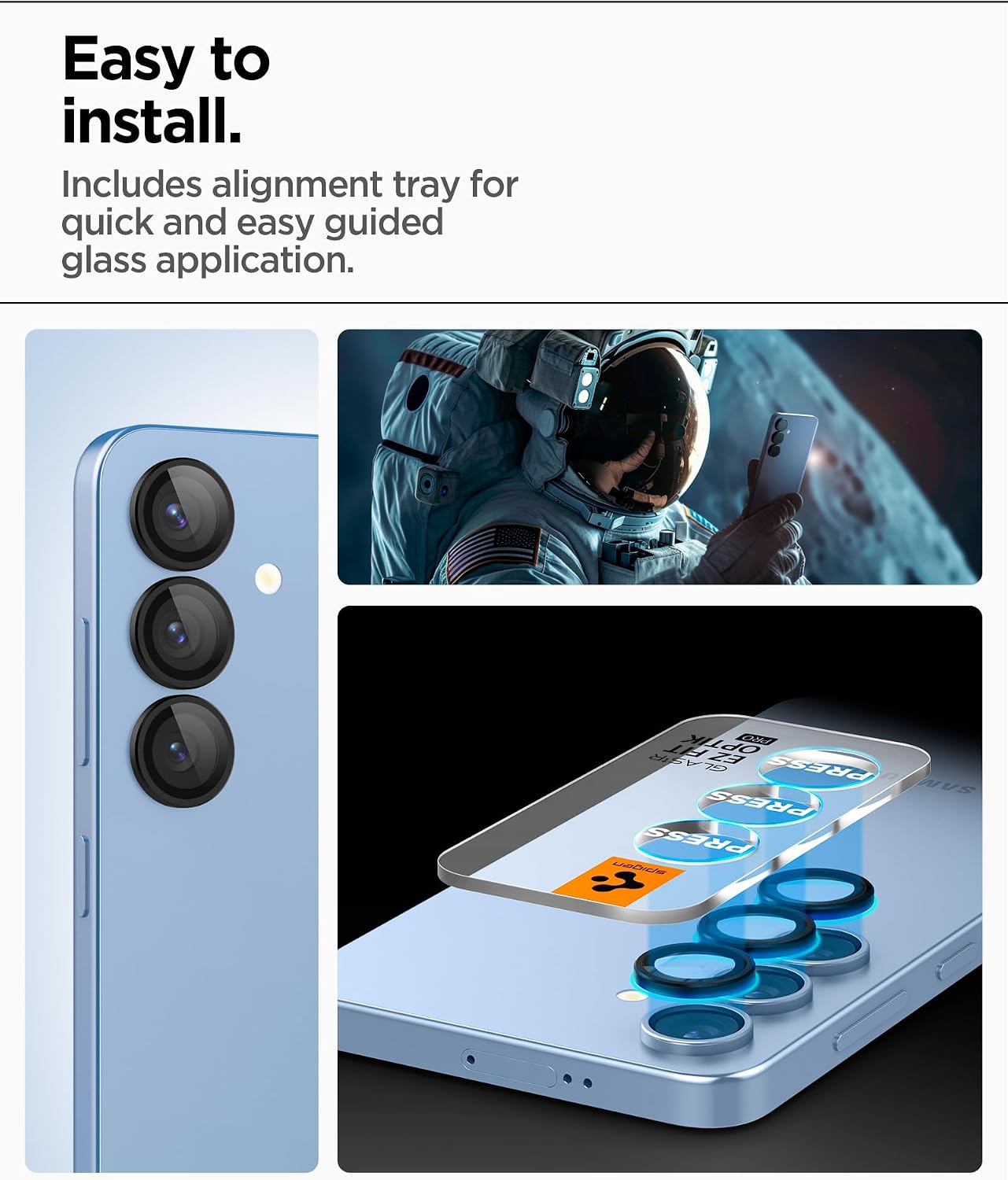 Spigen Camera Lens Screen Protector [GlasTR EZ Fit Optik Pro] Designed for Galaxy S25 Plus [Case Friendly] - Black [2 Pack]