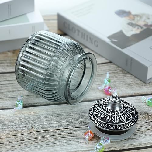 Miniatura 62 de SOCOSY Tarro de cristal transparente vintage para dulces con tapa, tarro de nueces, caja de joyería, tarros de dulces de boda, tarros de bufé