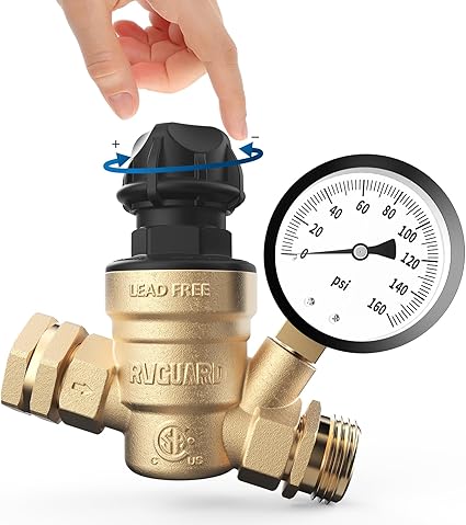 RVGUARD RV Water Pressure Regulator Valve With An Adjustable Knob,