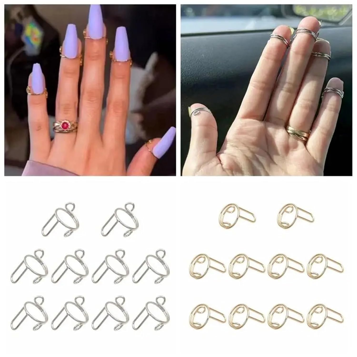 Nail Rings Set 40 pcs False Nail Rings For French Fake Nails Removable Fingertip Reusable Causal Phalanx Ring Girls(Rose Gold)