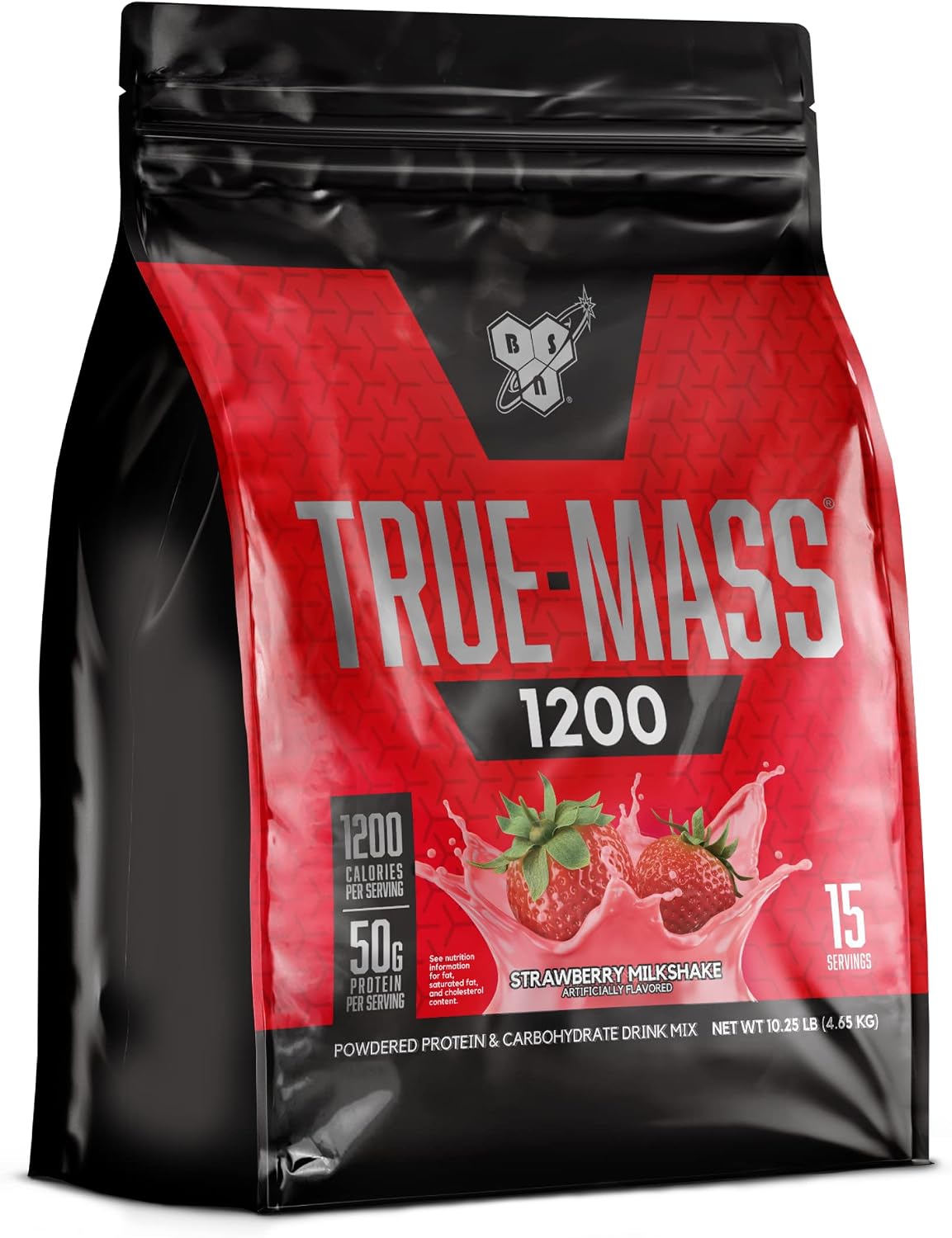 BSN TRUE-MASS Weight Gainer, Muscle Mass Gainer Protein Powder, Strawberry Milkshake