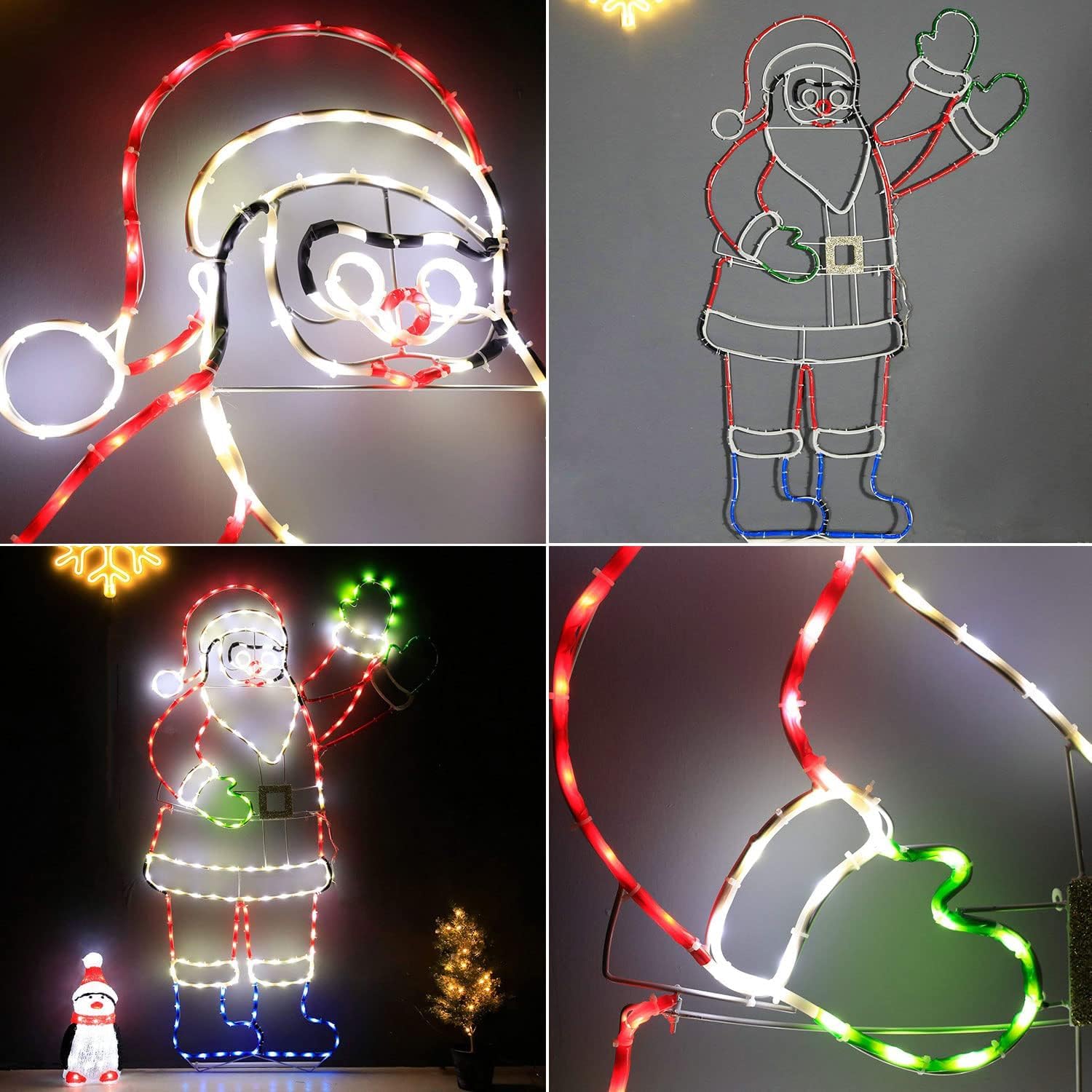 5FT Lighted Waving Santa Claus Animated Christmas Decoration, 273 LEDs Neon Lighted Figure for Outdoor Yard Decor, Indoor Holiday Party