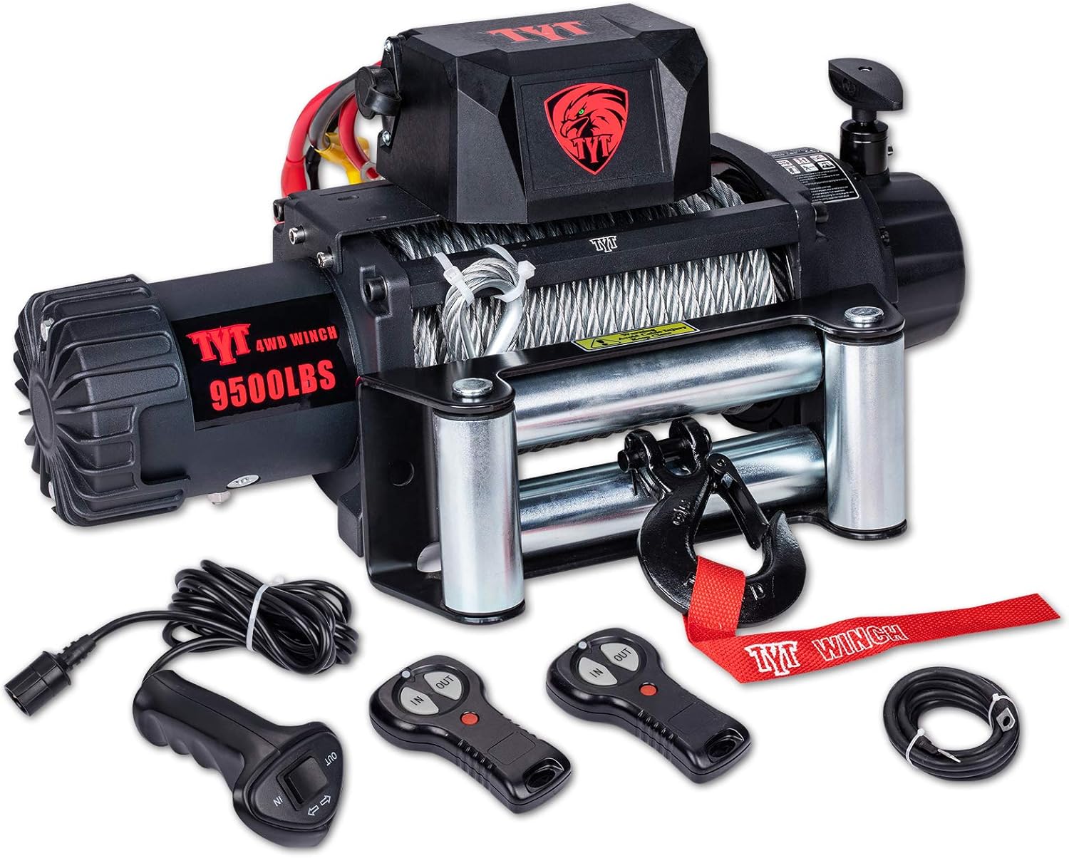 Best Cyber Deals 🔥 TYT 9500 lb. Advanced Load Capacity Electric Winch T1,12V Steel Cable Electric Winch with Hawse Fairlead, Waterproof IP67 Truck Winch with Wireless Handheld Remote and Wired Handle(All Black)