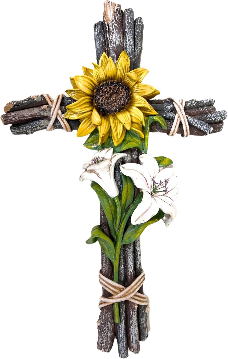 BestGiftEver Rustic Decorative Realistic Sunflower Wooden Wall Cross - Floral Blooming Garden Inspired Rustic Spiritual Art Decor - Religious Home Decoration Gift Idea for Outdoor Nature Lovers