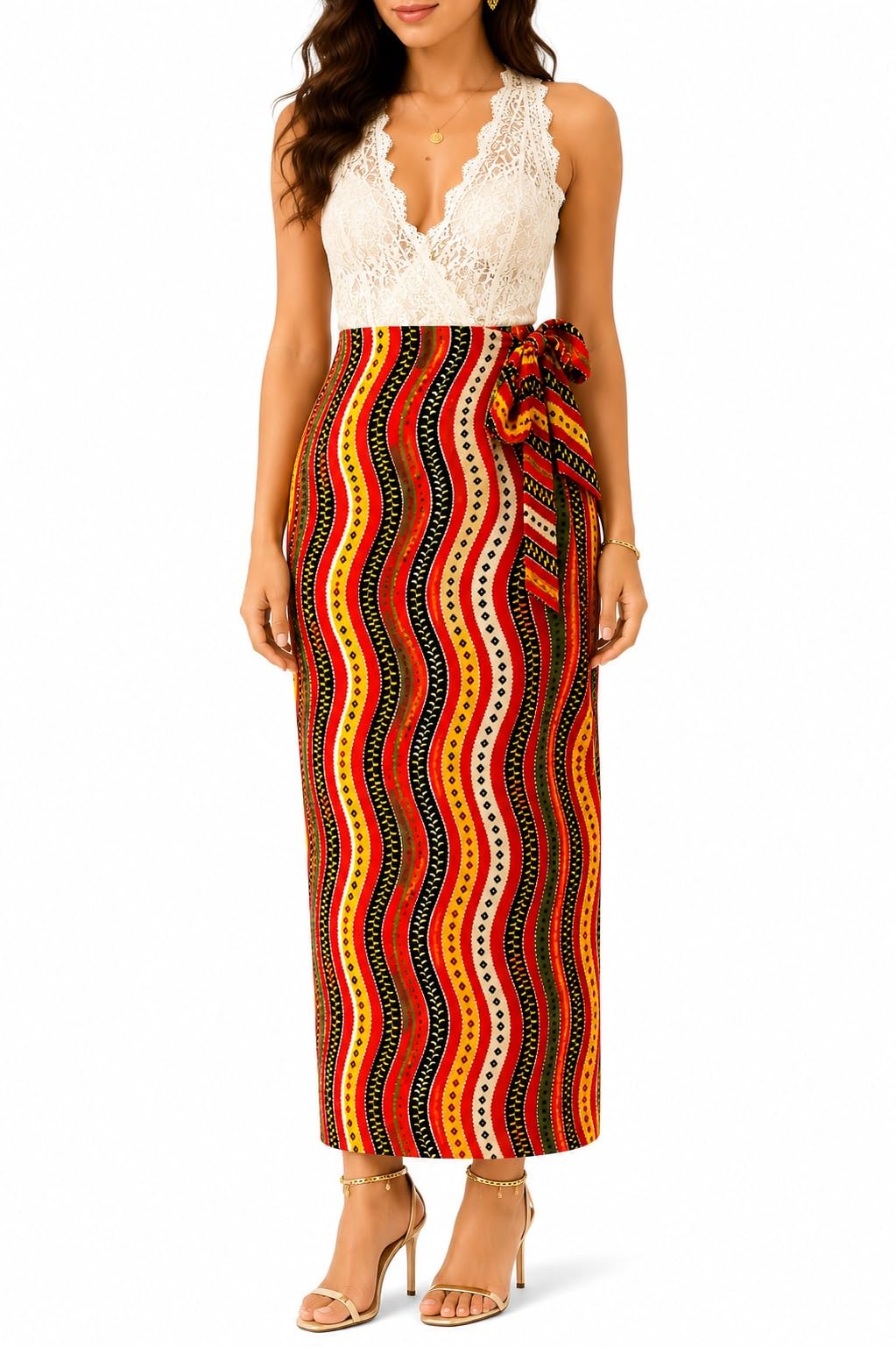 Wavy Stripe Wrap Skirt for Women – Multicolour Stripe Pattern-image-47