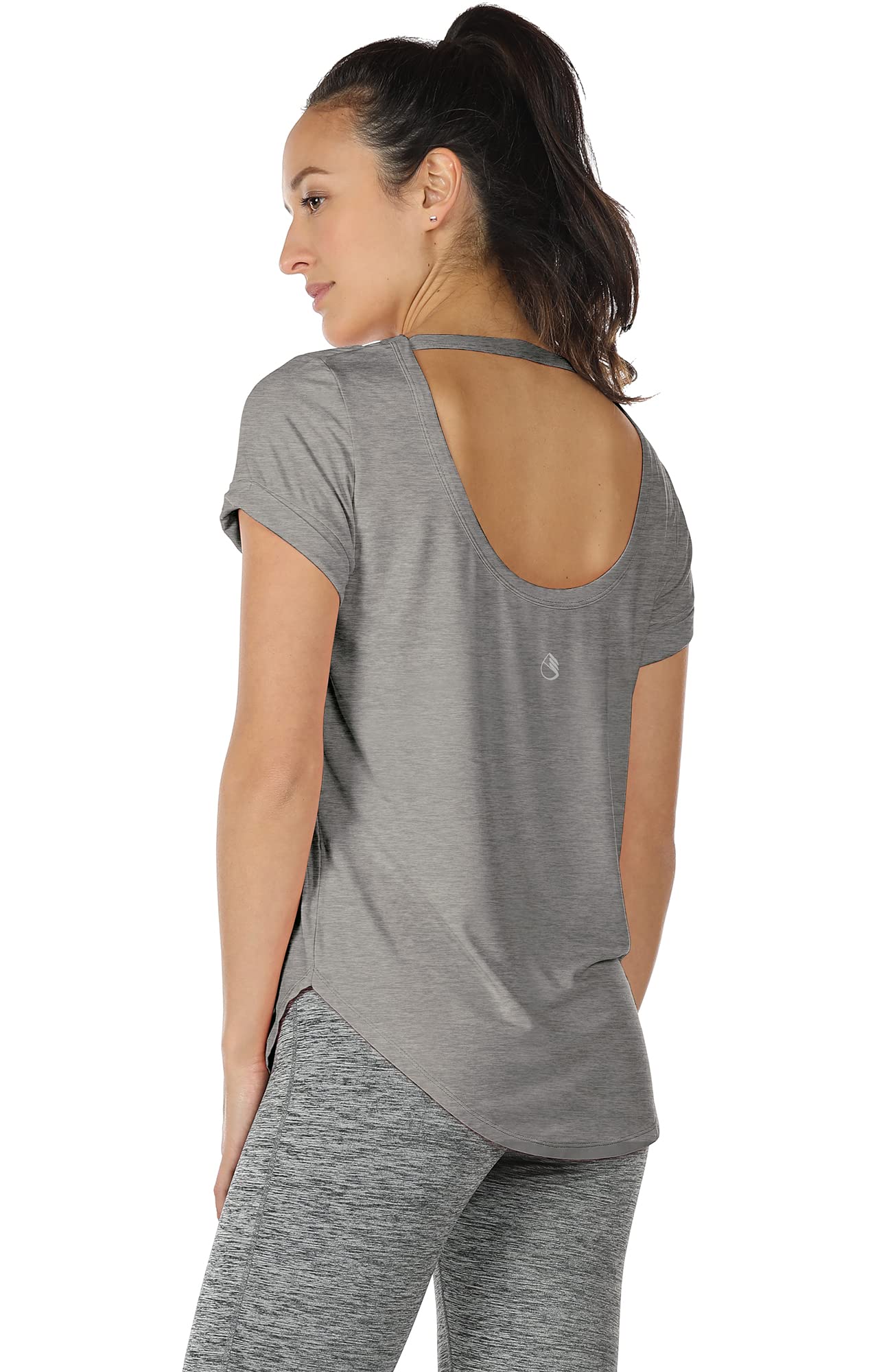icyzone Camiseta de Yoga Deportiva de Suelta Transpirable de Manga Corta de Espalda Abierta para Mujer