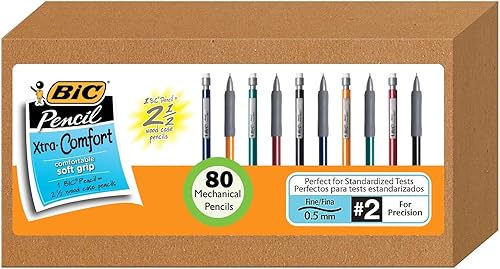 BIC Lápices mecánicos Xtra Comfort - Con borradores - Punta fina de 0.020in -Paquete de 80 unidades - Colores surtidos - Lápices mecánicos a granel