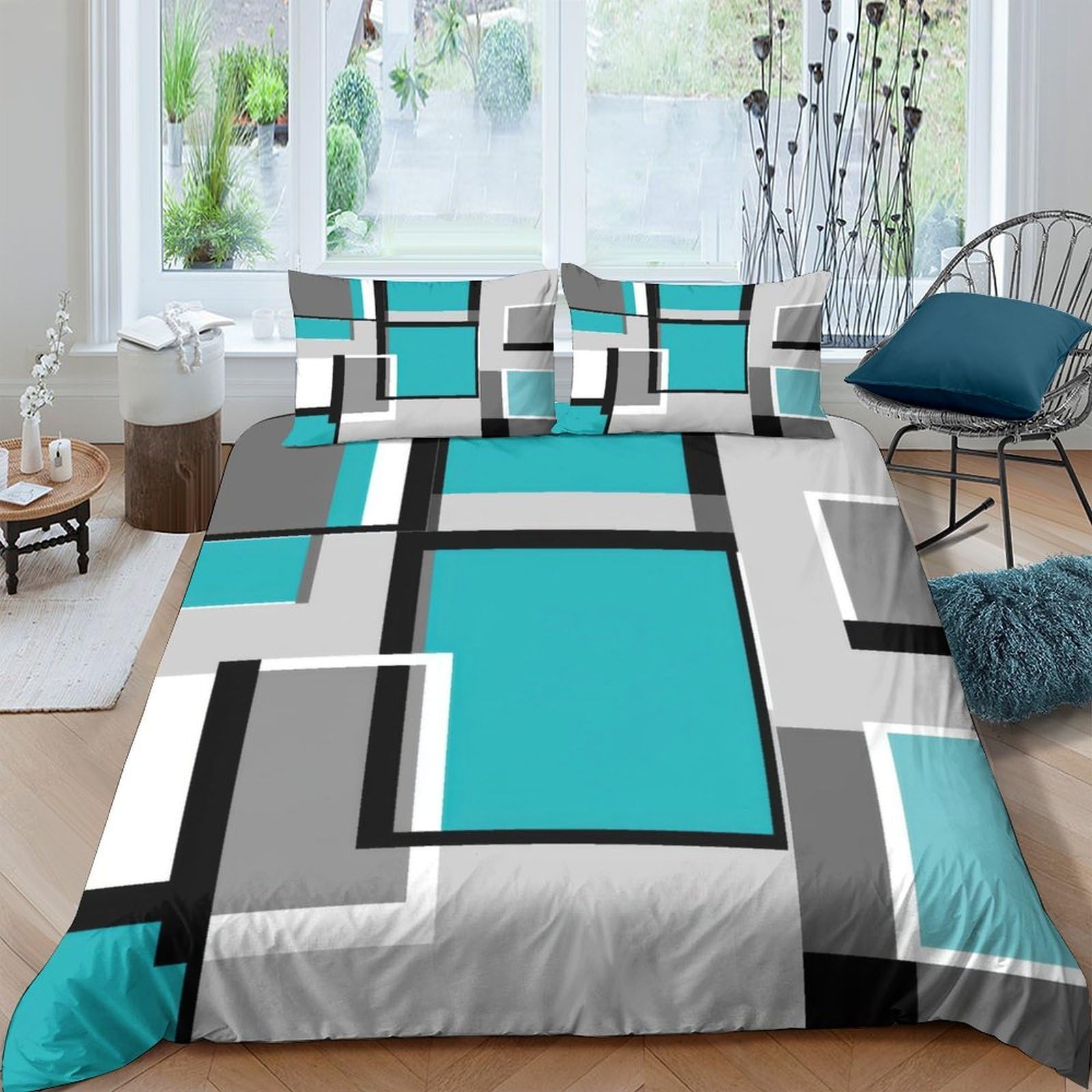 Ctjqhvkz Style-5 3D Printed Geometric Abstract Fitted Sheet Microfiber Soft Breathable Block Pattern Mattress Cover For Bedroom Dorm Decor Single（135X200cm）
