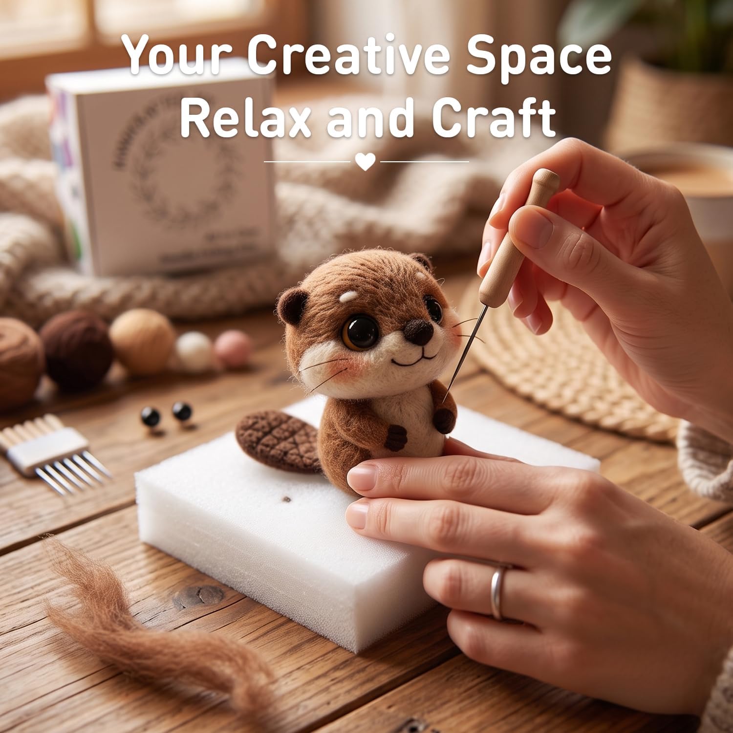 DIY Needle Felting Kit Cute Beaver – Needle Felting Starter Kit with Fiber Roving, Needles, Felting Pad & Instructions | Felted Animal Kit for Beginners Adults | DIY Craft Gift Home Decoration