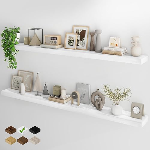 Miniatura 44 de Fun Memories - Estantes flotantes para pared, juego de 2 estantes flotantes de 20 pulgadas, estante colgante con soportes invisibles, estantes de