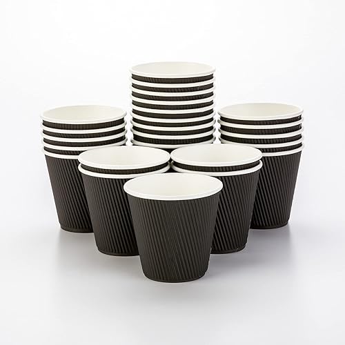 Vasos de café de papel aislado de pared corrugada, 8 oz, Negro