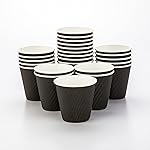 Restaurantware 8 Ounce Disposable Cups Pack of 25 Double Wall Hot Cups-Lids Sold Separately, Designed with a Rippled Wall and Black Paper Insulation, Ideal for Coffee, Hot Chocolate, and Tea