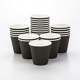 Restaurantware 8 Ounce Disposable Cups Pack of 25 Double Wall Hot Cups-Lids Sold Separately, Designed with a Rippled Wall and Black Paper Insulation, Ideal for Coffee, Hot Chocolate, and Tea