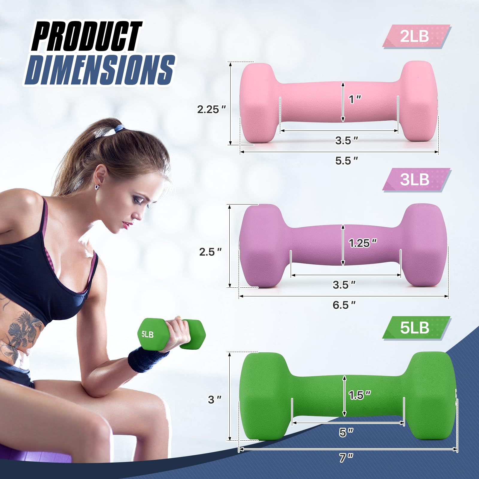 MADOG - Juego de mancuernas hexagonales con revestimiento de neopreno antideslizante para equipo de gimnasio en casa, entrenamiento, entrenamiento de fuerza
