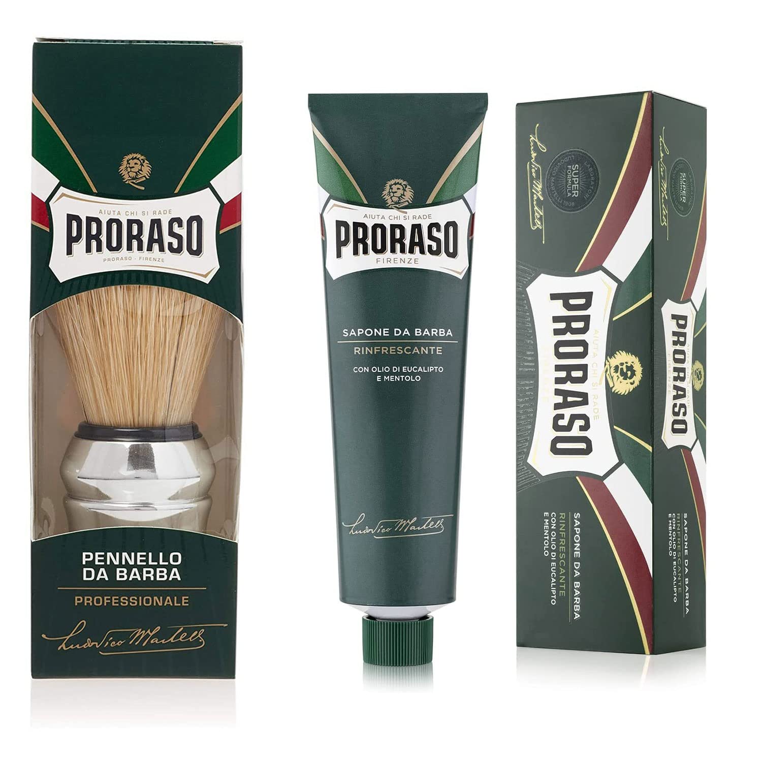 PRORASO Boar Hair Shaving Brush & Refresh Cream Set Made in Italy