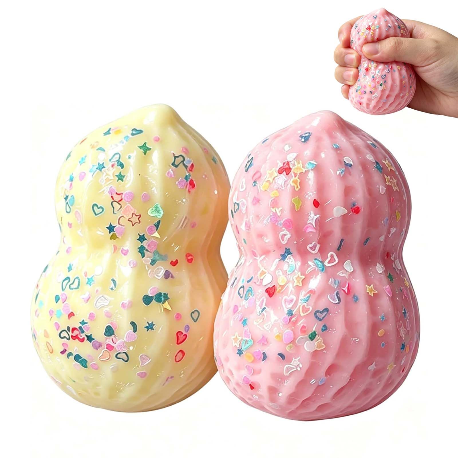 2PCS Glitter Peanut Squishy Crunchy, Squishy Fidget Toys, Squishy Peanut