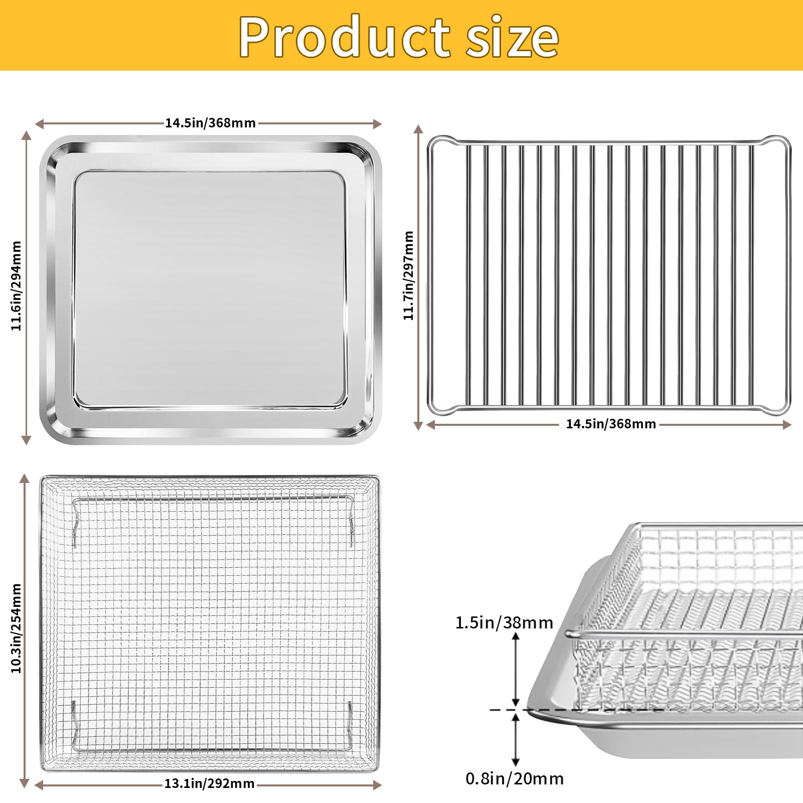 Air Fryer Tray Replacement for Cuisinart TOA-95 Toaster Air Fryer Convection Oven, 11.5 * 10'' Non-stick Mesh Air Fryer Stainless Steel Basket Wire Rack Accessories Parts, Dishwasher Safe