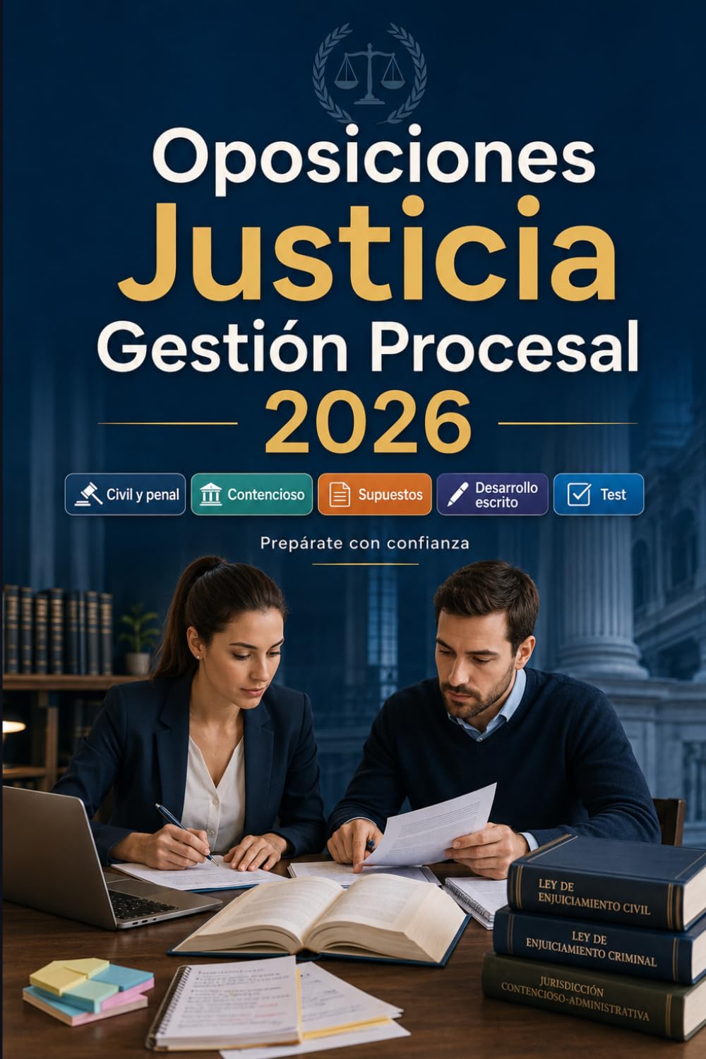 Oposiciones Justicia Gestión Procesal 2026: Procedimiento civil, penal, contencioso y laboral, supuestos prácticos, desarrollo escrito, test y preparación completa