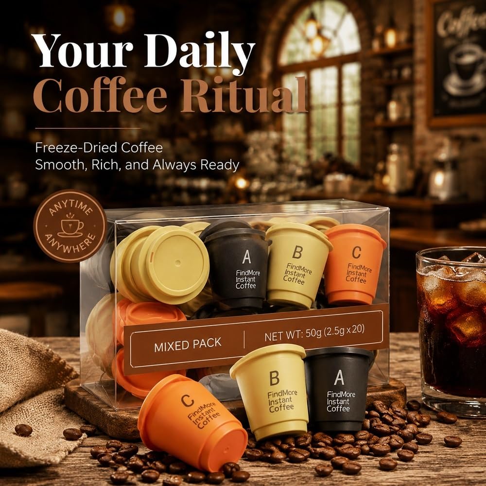 Confezione varietà di caffè istantaneo liofilizzato, 20 capsule | 3 gusti, Arabica, liofilizzata, si scioglie caldo/freddo, 20 caps(5boxes)