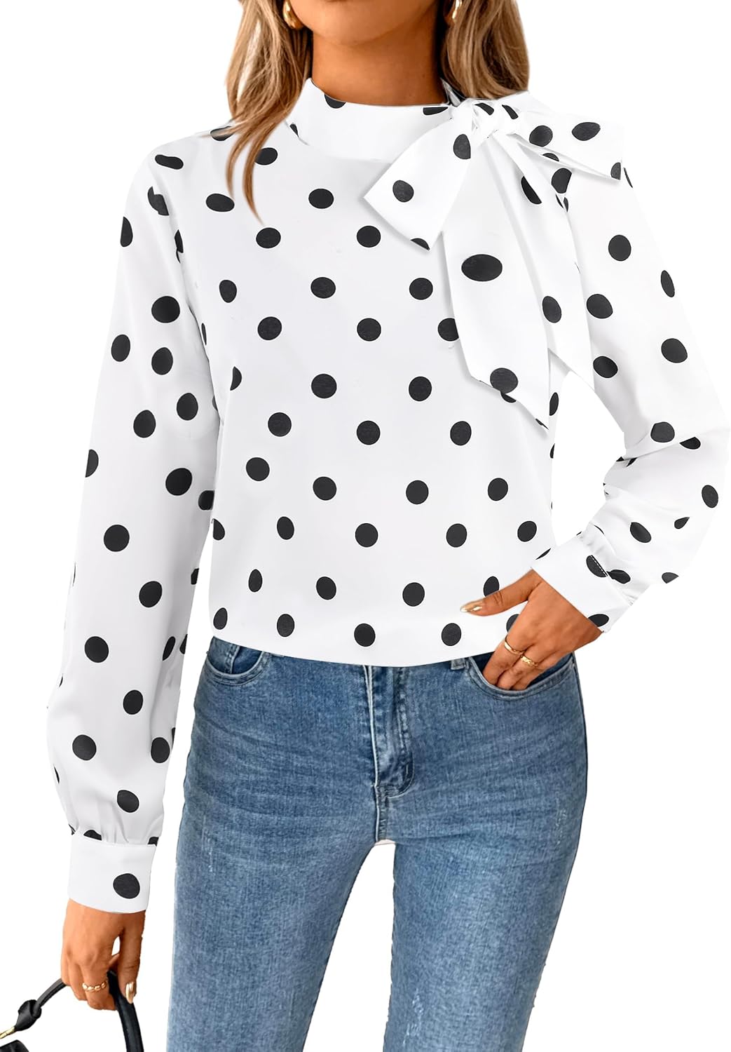 SOFIA'S CHOICE Women's Bow Tie Neck Corporate Outfits Long Sleeve Dressy Blouse Casual Business Shirt Top - Image 2