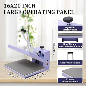 Heat Press Machine, 16 x 20 inch Flip Top Heat Transfer Machine, Fixed Digital Sublimation Heat Transfer Machine, T-Shirt Heat Press Machine for T-Shirts, Mugs, Hats, Plates, Caps