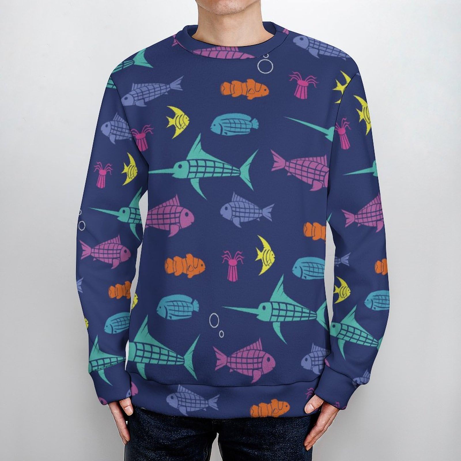 Amazon.co.jp: ニットセーター メンズ 海 動物 魚柄 長袖 編み物 