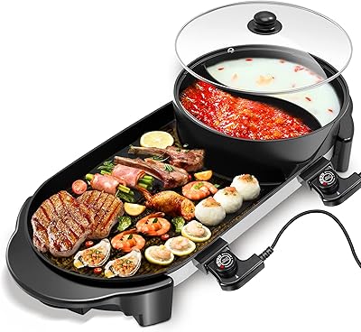 VEVOR Pot Chaud deInterieur de Gril 2200 W Gril Electrique Multifonctionnel 67 x 28 x 17 CM Gril