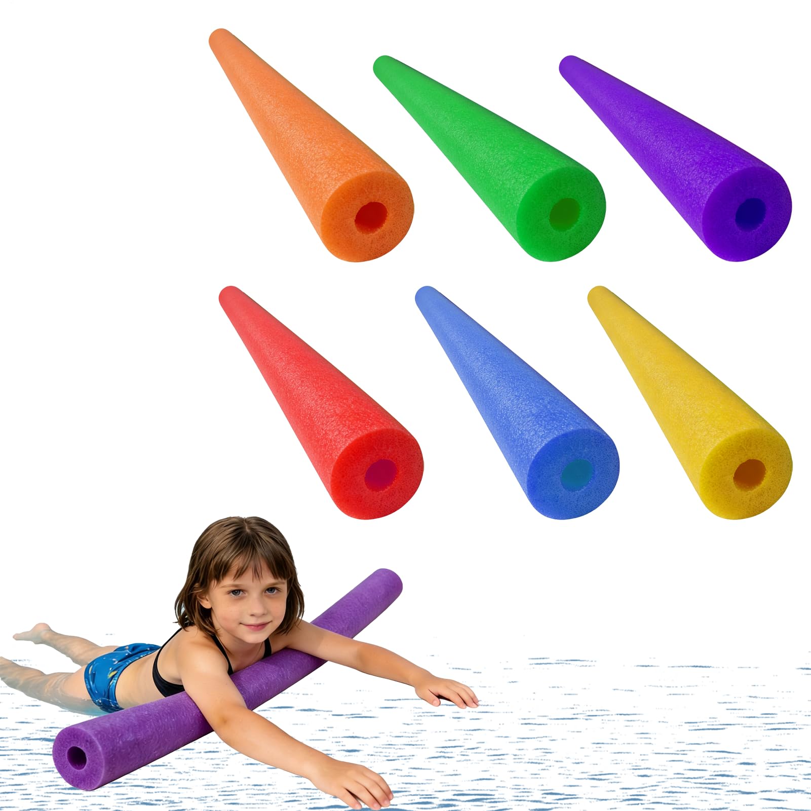Pool Noodles with Hole, 6 Pieces Colorful Pool Noodle for Kids Adults, 120cm Flexible Noodles Foam Tube, Pools N oodle Floats Toys, Swimming Aid For Beginners Learing Training, Party, Beach, Yard