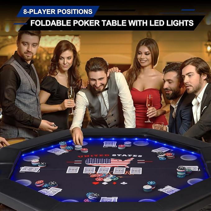 Mesa de Poker Plegable Octogonal con Luces LED Azul 48'' miniatura 8