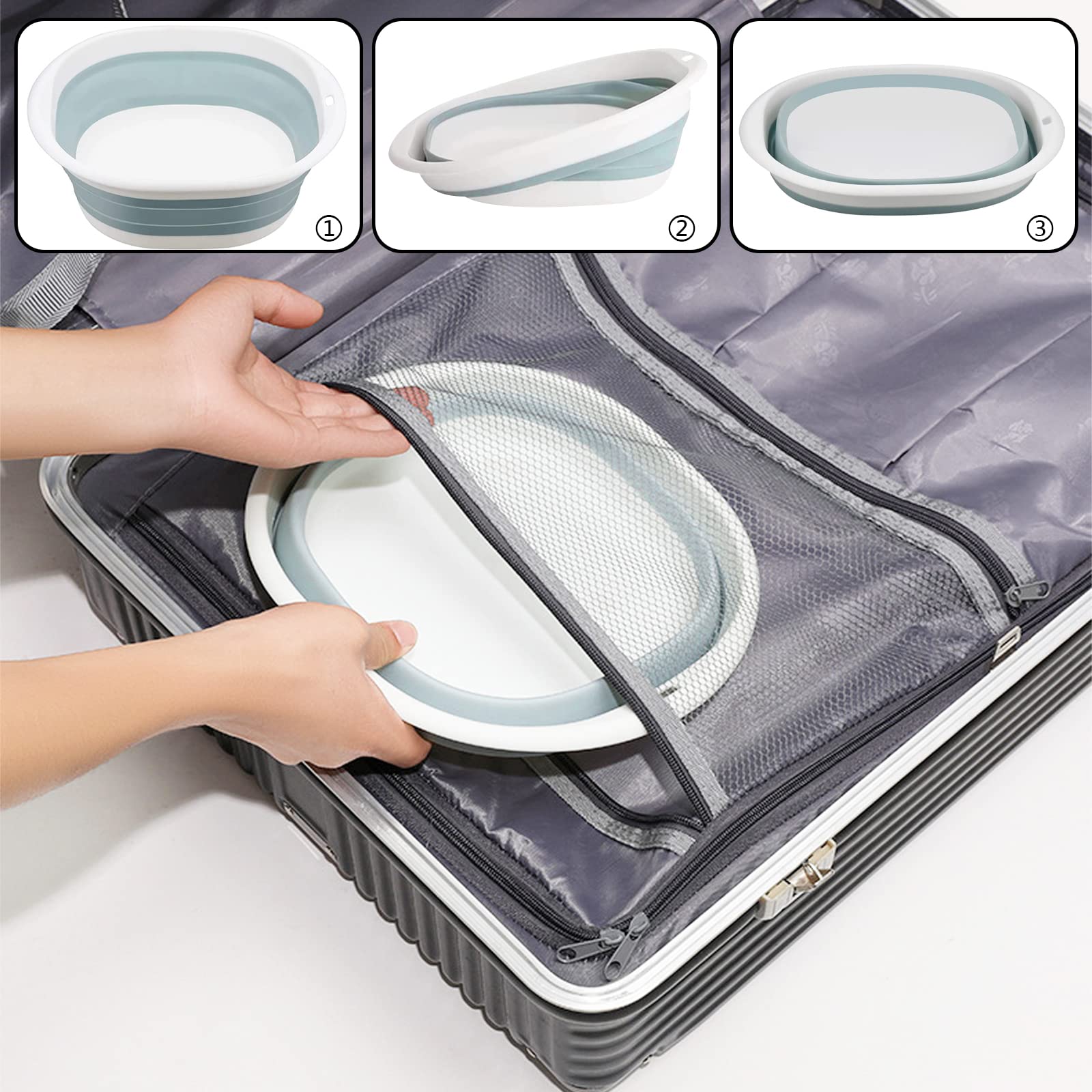 Ciotola Pieghevole 15L Blu Per Campeggio - Lavaggio Piatti Outdoor Per Escursioni, Camper E Giardino - Foto 6