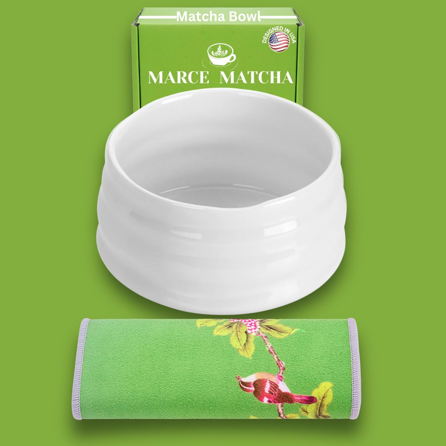 Marce Matcha Bowl Set- Matcha Bowl and Towel (White)