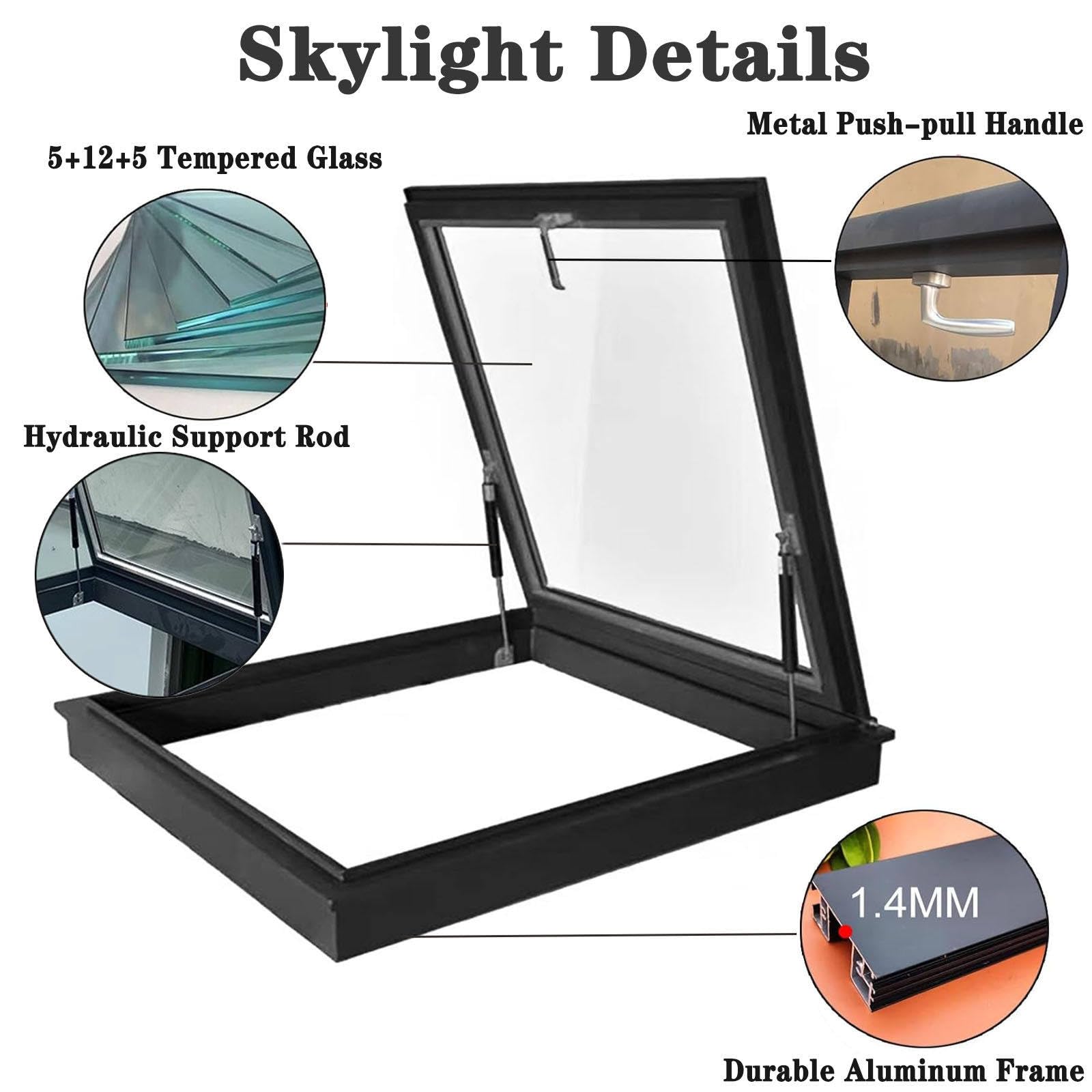 Claraboya de Techo, Ventanas de tejado de Salida, Ventanas de tejado con Vidrio Templado de Doble Capa, claraboya de Salida de Impermeable para sótanos,desván, cobertizos,600X500mm