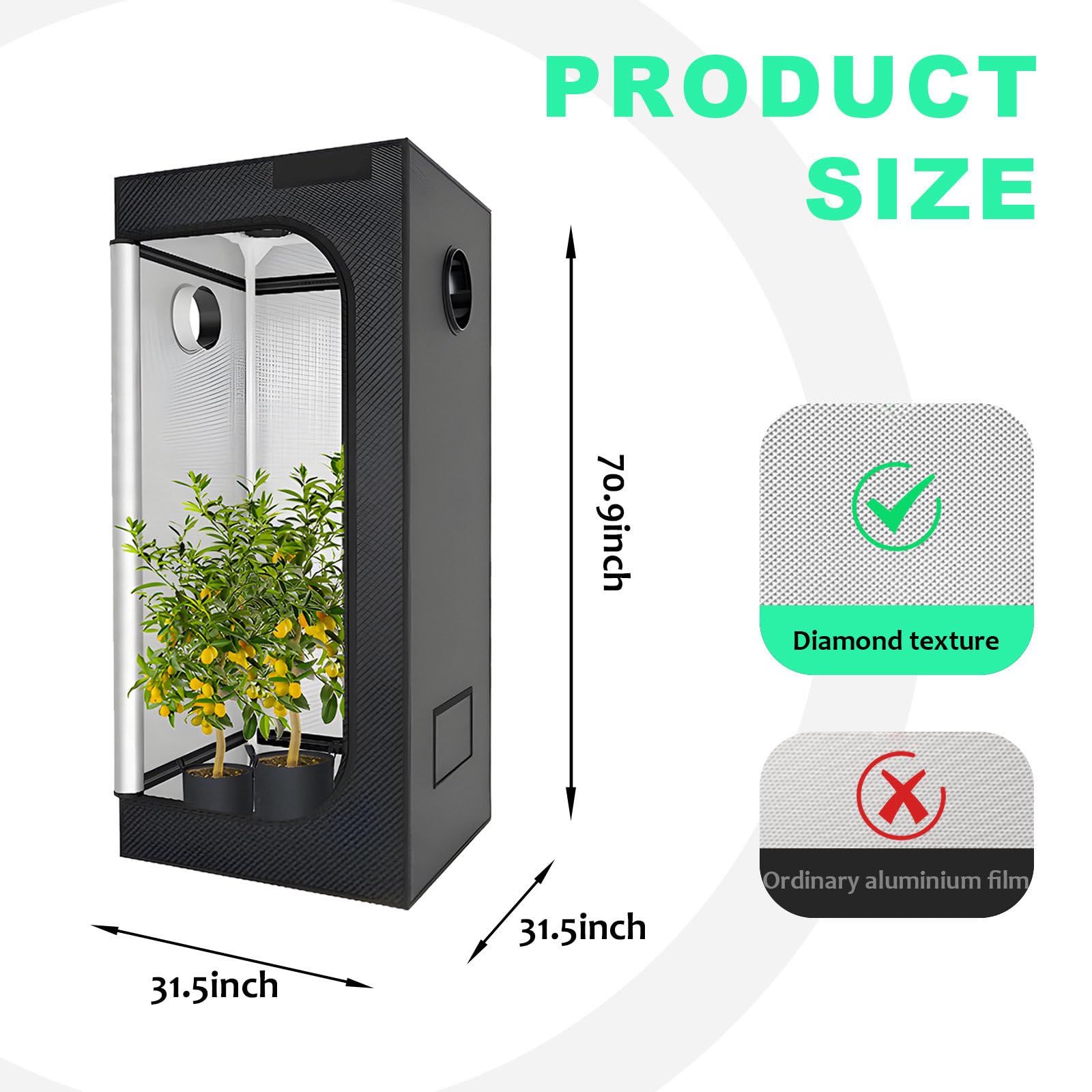 Kit completo de tienda de cultivo para interiores con doble puerta de visualización y tela altamente reflectante