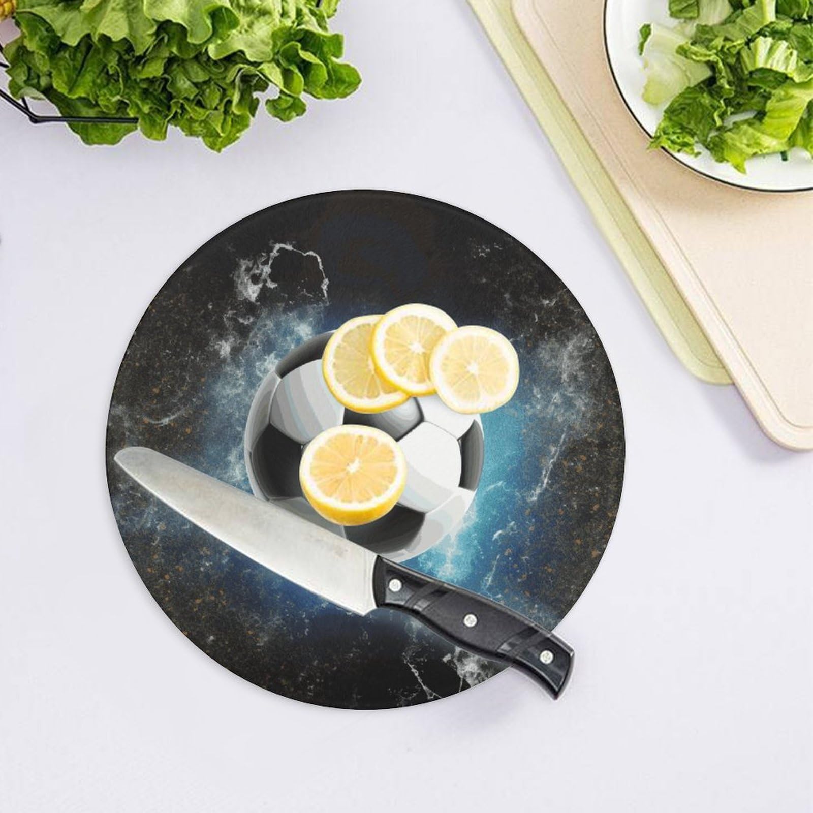 Tagliere rotondo per sport da calcio, facile da pulire, taglieri per cucina di grandi dimensioni 7,9, taglieri essenziali da cucina, comodo per carne e verdure