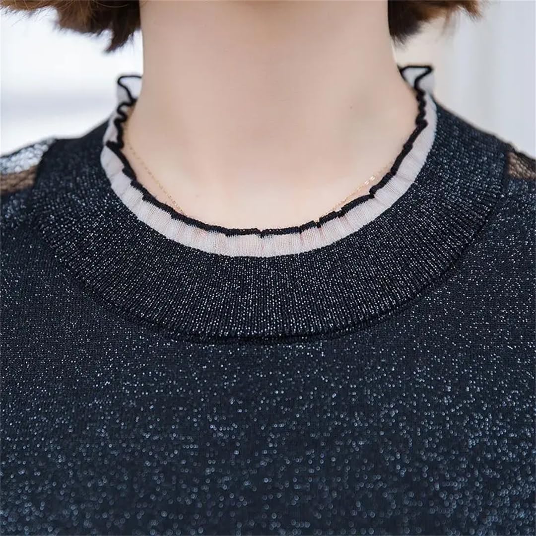 Maglieria estiva da donna a maniche corte in pizzo traforato girocollo casual top