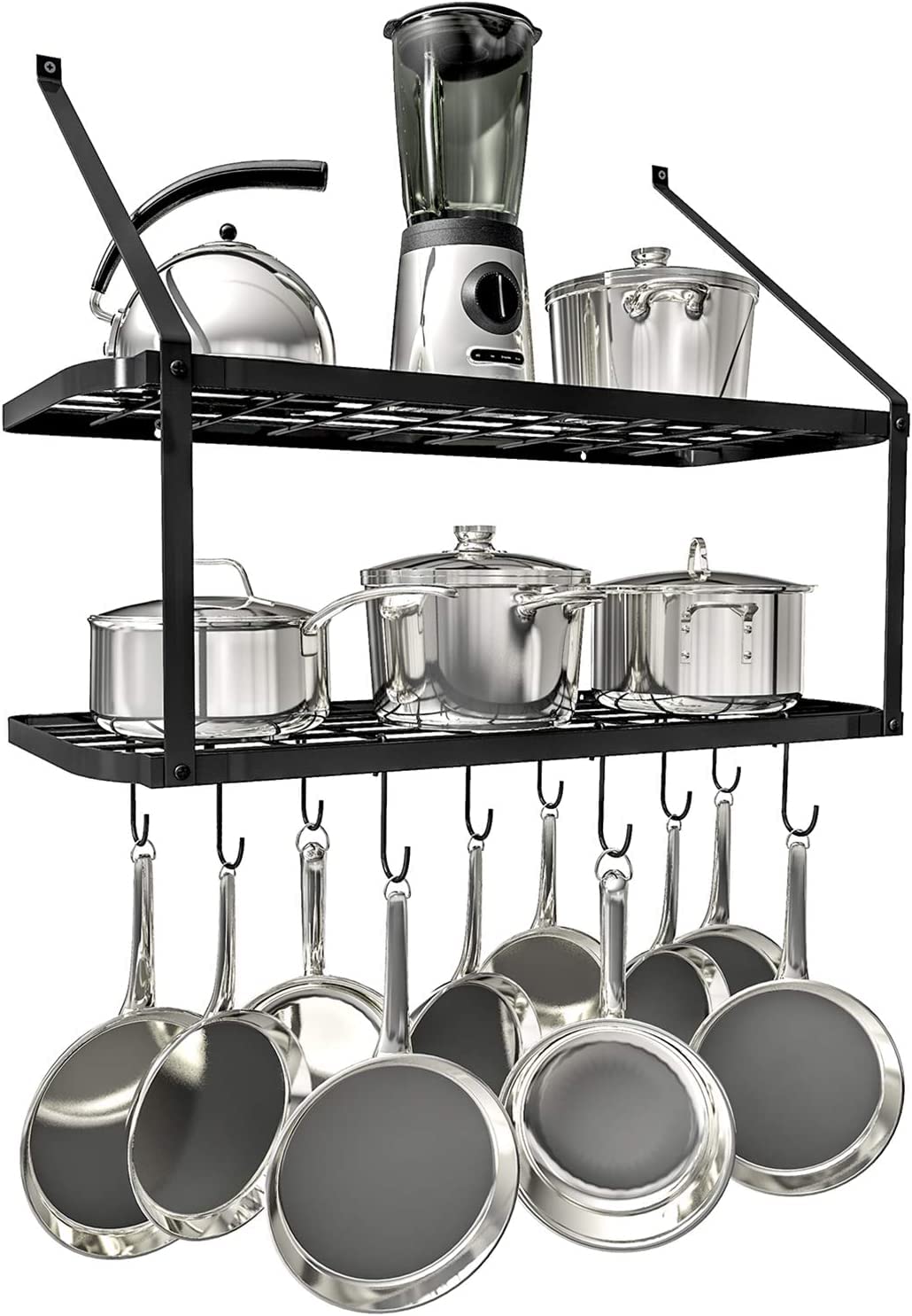 Tisany Metal Shelf Pot And Pan Rack Mounted Hanging Pot Rack For