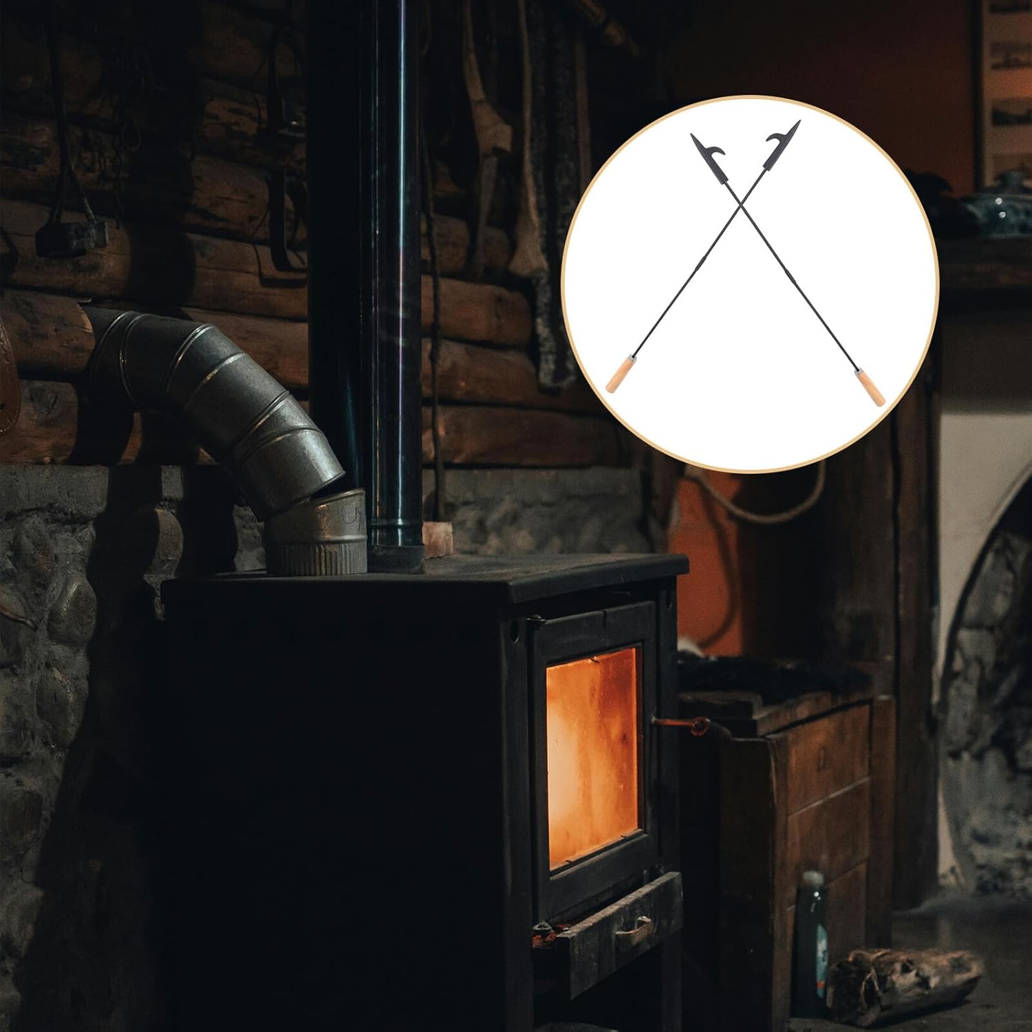 Garneck 2pcs Heavy Duty Fire Pit Poker with Wood Handle Portable Outdoor Campfire Tool for Safe Wood Control Indoor Stove and BBQ Use Reliable Iron Construction for Fireplace and Bonfire