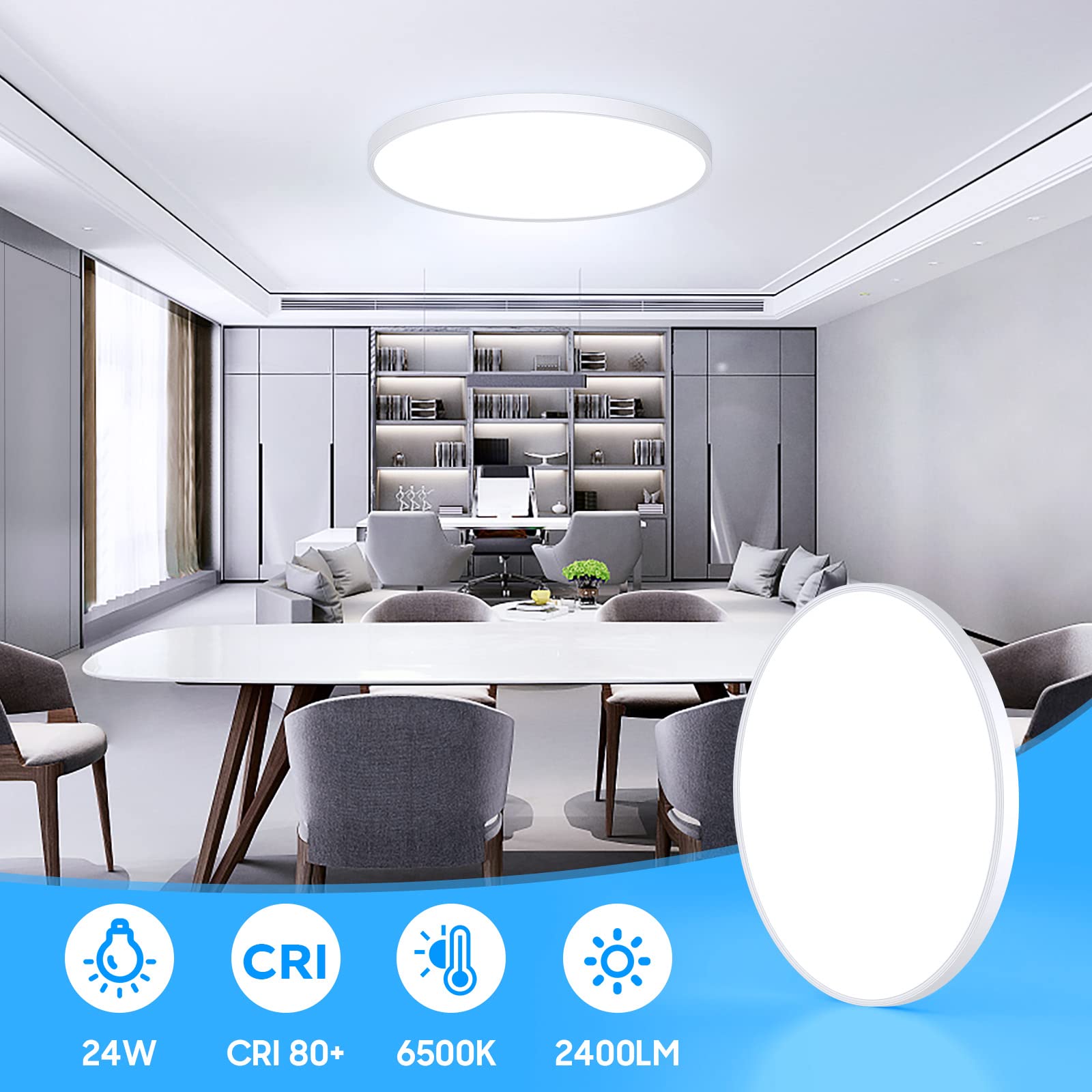 OUILA Plafoniera LED Soffitto 6500K, Ø30CM 24W Lampadario Camera da Letto Moderna 2400LM Bagno IP44 per Cucina, Balcone, Soggiorno, Corridoio, Ufficio
