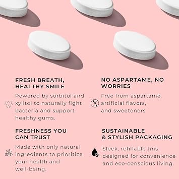 NOOZ Better Smile Mints 180 Count | Oral Health & Fresh Breath Support | Gum & Teeth Care, pH Balance | Sugar-Free, Aspartame-Free | Peppermint Flavor | Includes Premium Refillable Tin