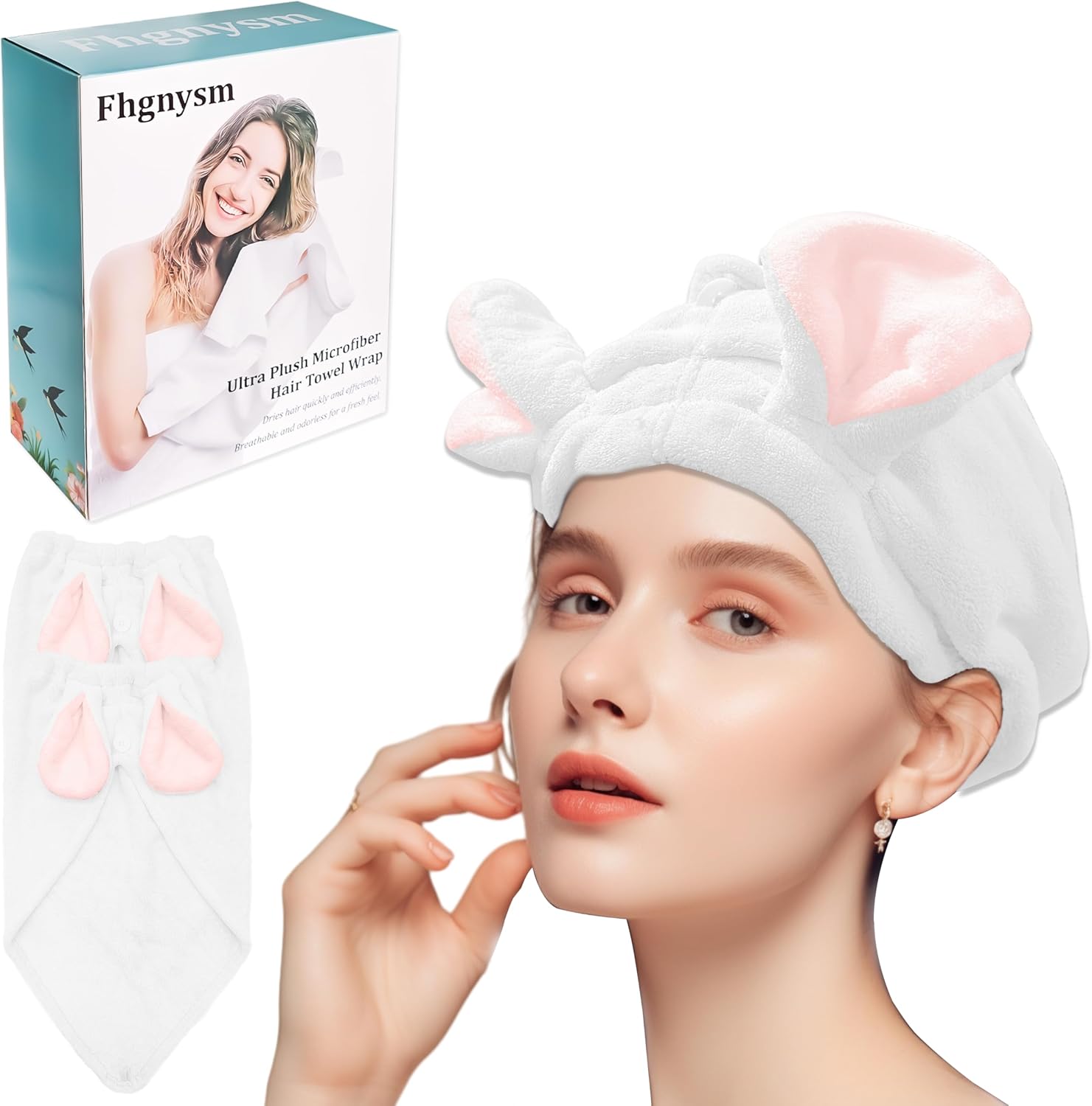fhgnysm 2 Packs Microfiber Hair Towel, Hair Turbans for Wet Hair, Drying Hair Wrap Towels for Curly Hair Woman Anti Frizz,Head Towel to Dry Hair Quickly(Pink)