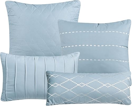 Miniatura 4 de Justine - Juego de edredón de 7 piezas, hermoso diseño de motivos con estampado bordado